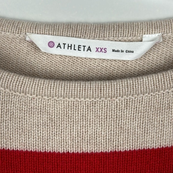 Athleta Cashmere Lodge Sweater Chianti Stripe Red Tan Women XXS - Picture 3 of 12
